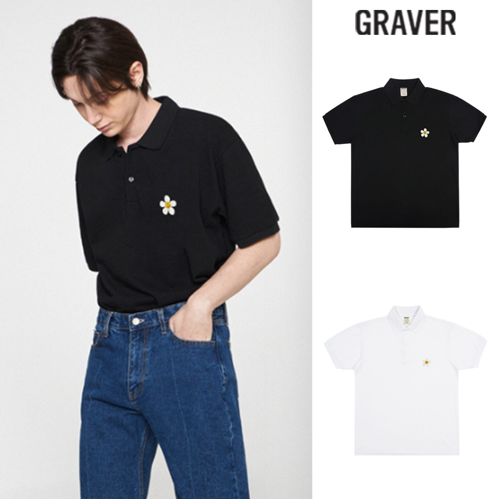【GRAVER】23SS★ Flower Dot Embroidered Pique Short Sleeve T