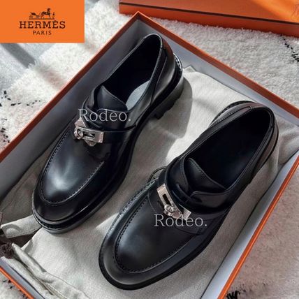 HERMES Loafer & Moccasin Platform Plain Toe Rubber Sole Casual Style Unisex