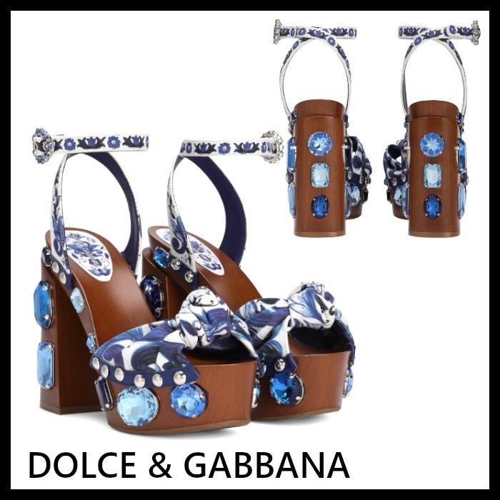 Dolce & Gabbana ウェッジサンダル マヨリカプリント＆ストーン
