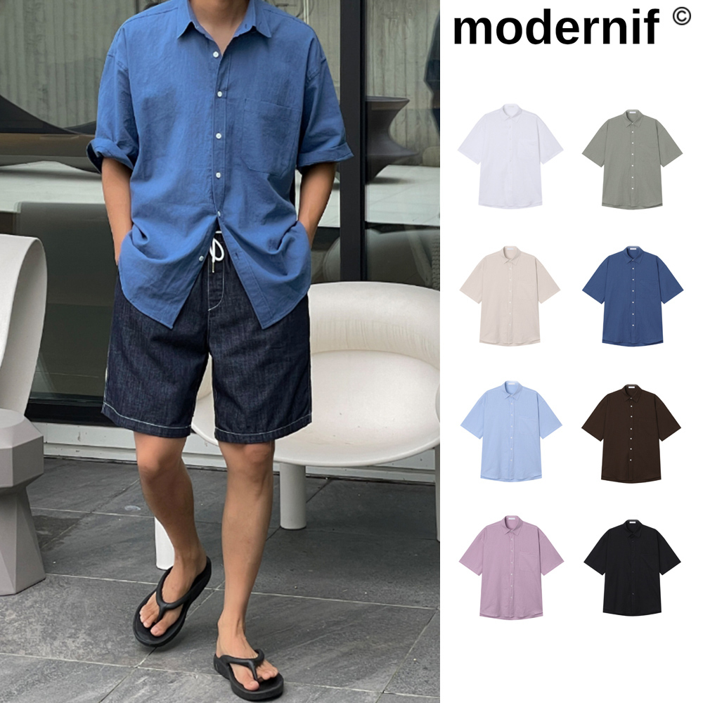 【MODERNIF】Bernid Linen Short Sleeve Shirt