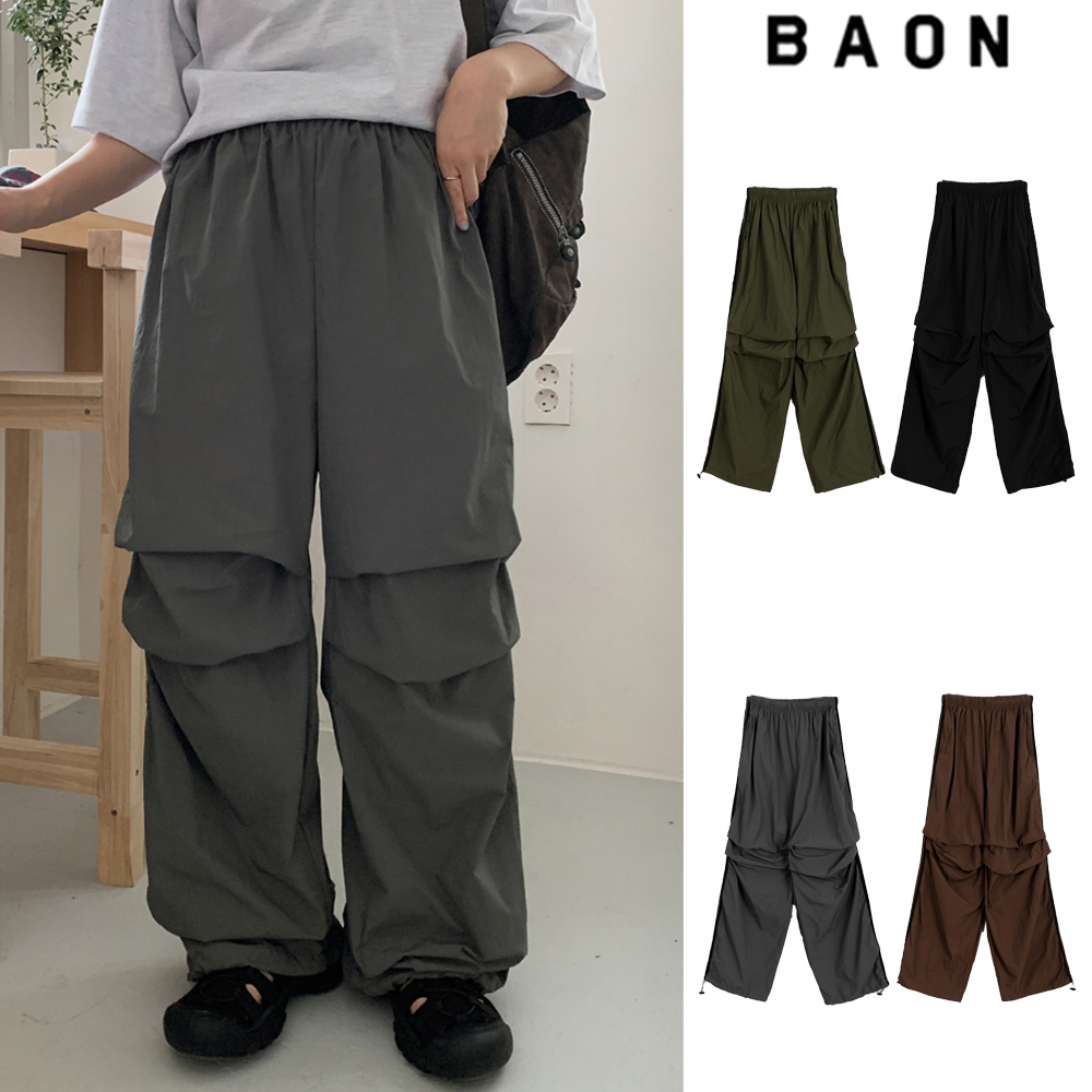 【BAON】[unisex] Kura side line banding parachute pants