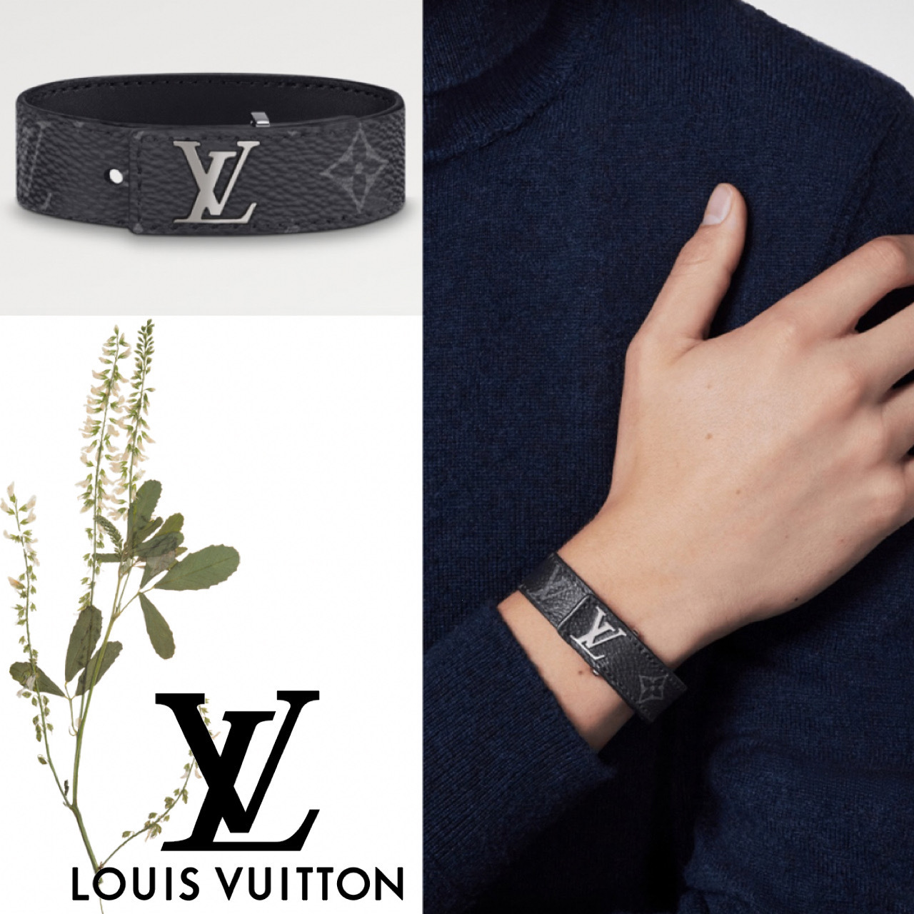 Louis Vuitton LV Slim Bracelet Grey Monogram Eclipse. Size 19