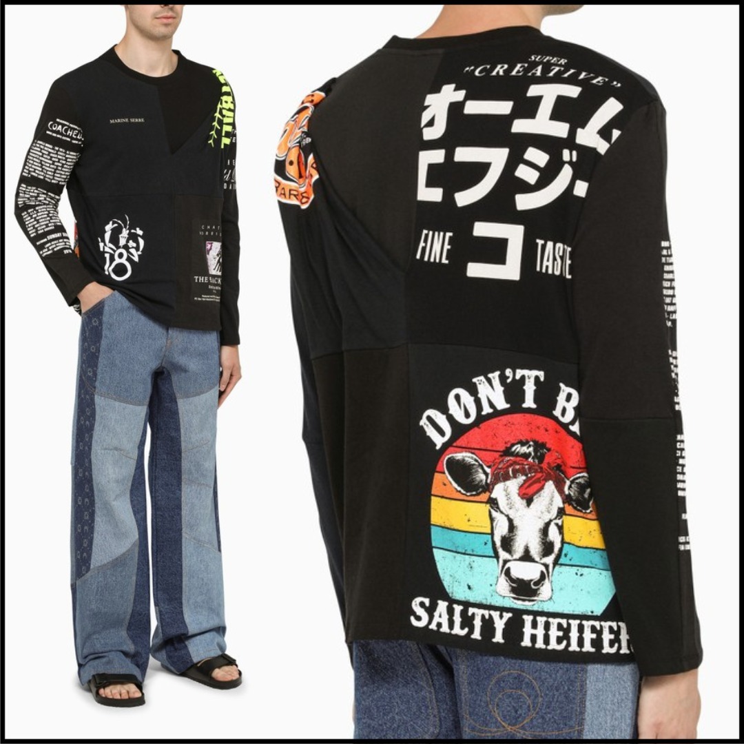 (SALE)(マリーンセール)ブラックパッチワークエフェクトTシャツ