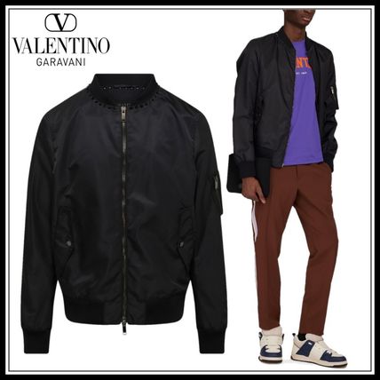 VALENTINO Bomber Nylon Studded Street Style Plain Nylon Jacket  Logo