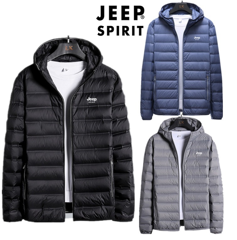 [JEEP]ロゴ ショートダウンジャケット ライトダウンフーディ男女