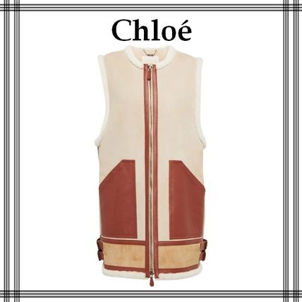 Chloe Vest Jackets Casual Style Fur Leather Medium Vest Jackets