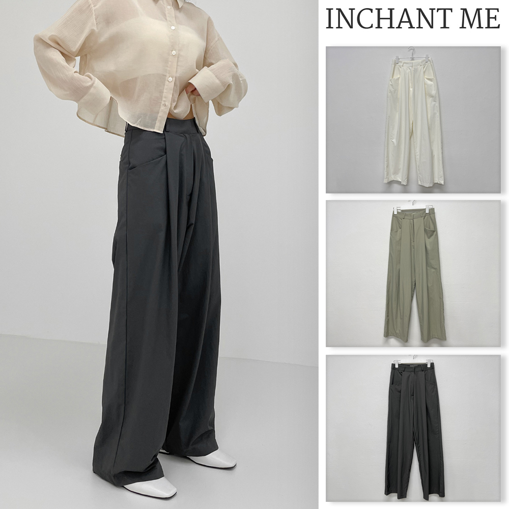 【INCHANT ME】Matt Nylon Pintuck Wide Slacks