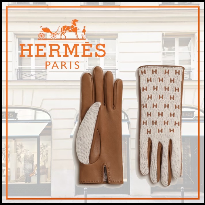 ニットとレザーのコンビ Hモチーフが可愛いHermesFederica手袋