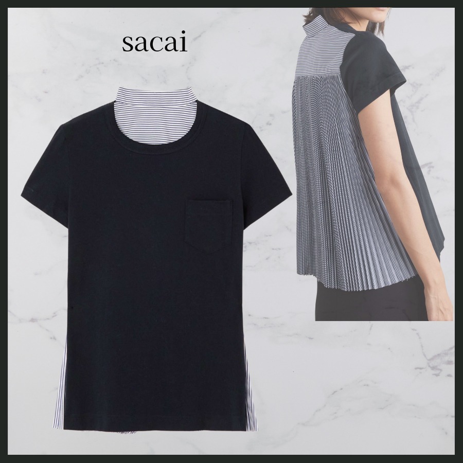 ☆関税込☆ sacai バックストライププリーツパネル Tシャツ