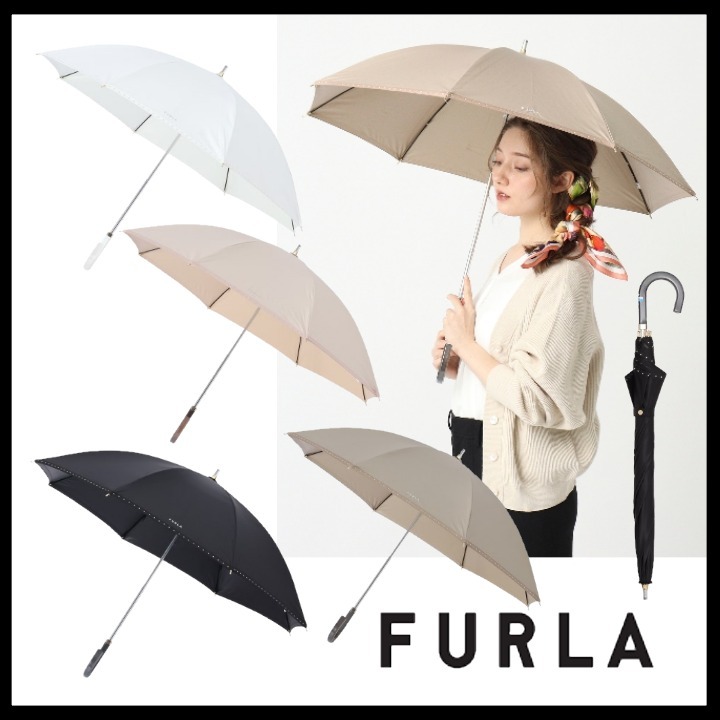 ◆FURLA◆大人可愛い 日傘 裾リボンスタッズ ロゴワンポイント