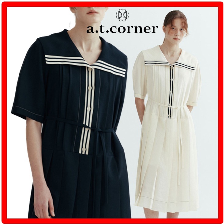 ☆KARA ギュリ☆【a.t.corner】☆Marine stripe pleats dres.s☆