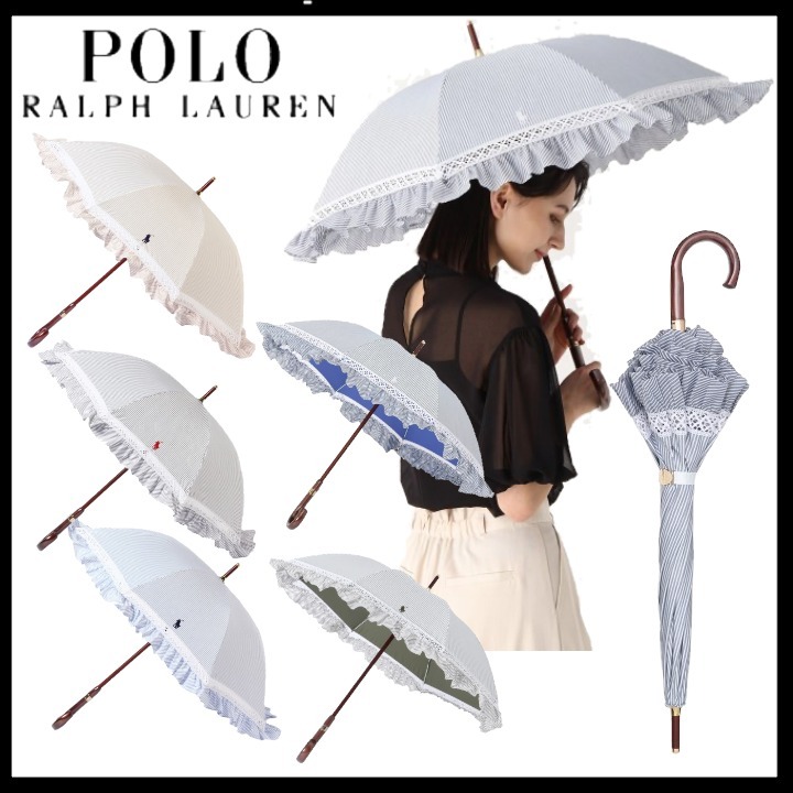 ◆POLO RALPH LAUREN◆ストライプフリル 長傘 UV 晴雨兼用