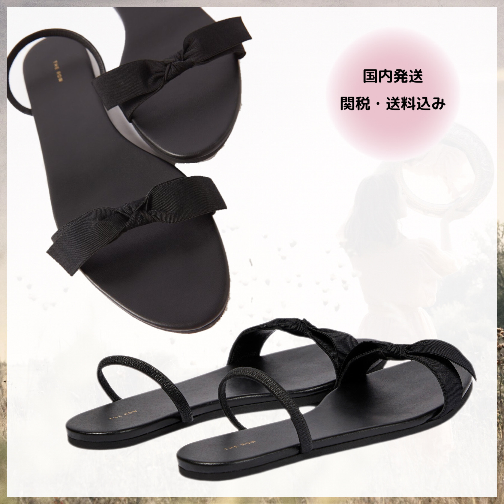 関税込み☆THE ROW☆Bow leather slingback サンダル 人気 (The