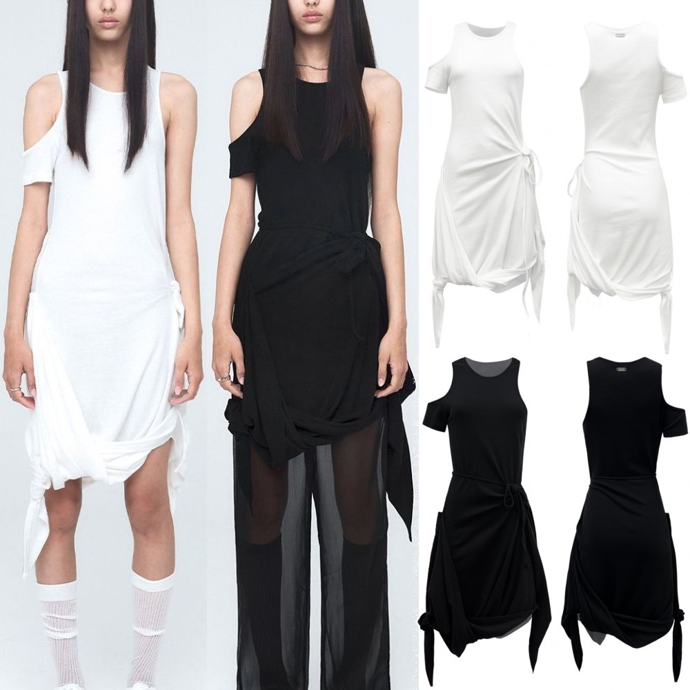 NACHE★韓国★人気★ ASSYMETRIC DRAPING DRESS 2色/追跡あり