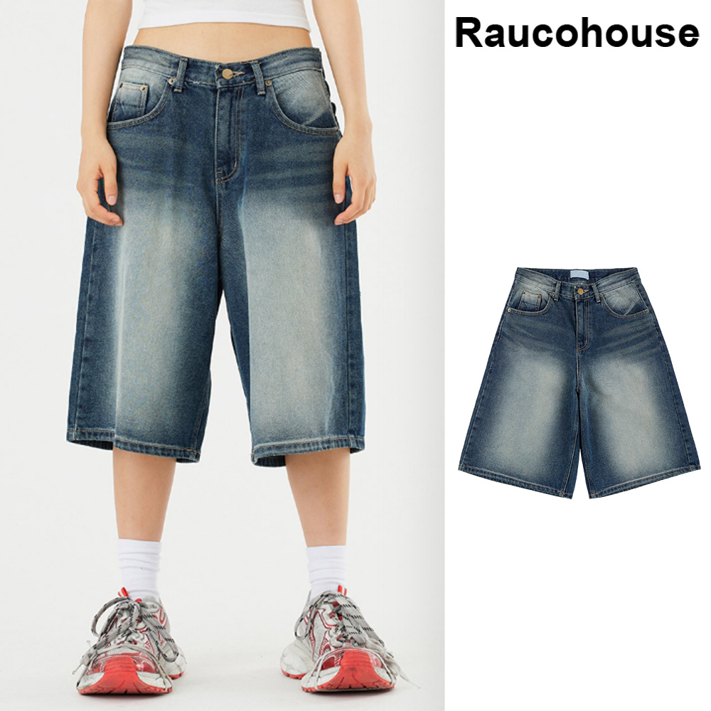 【Raucohouse】Tin brush washed bermuda denim half pants