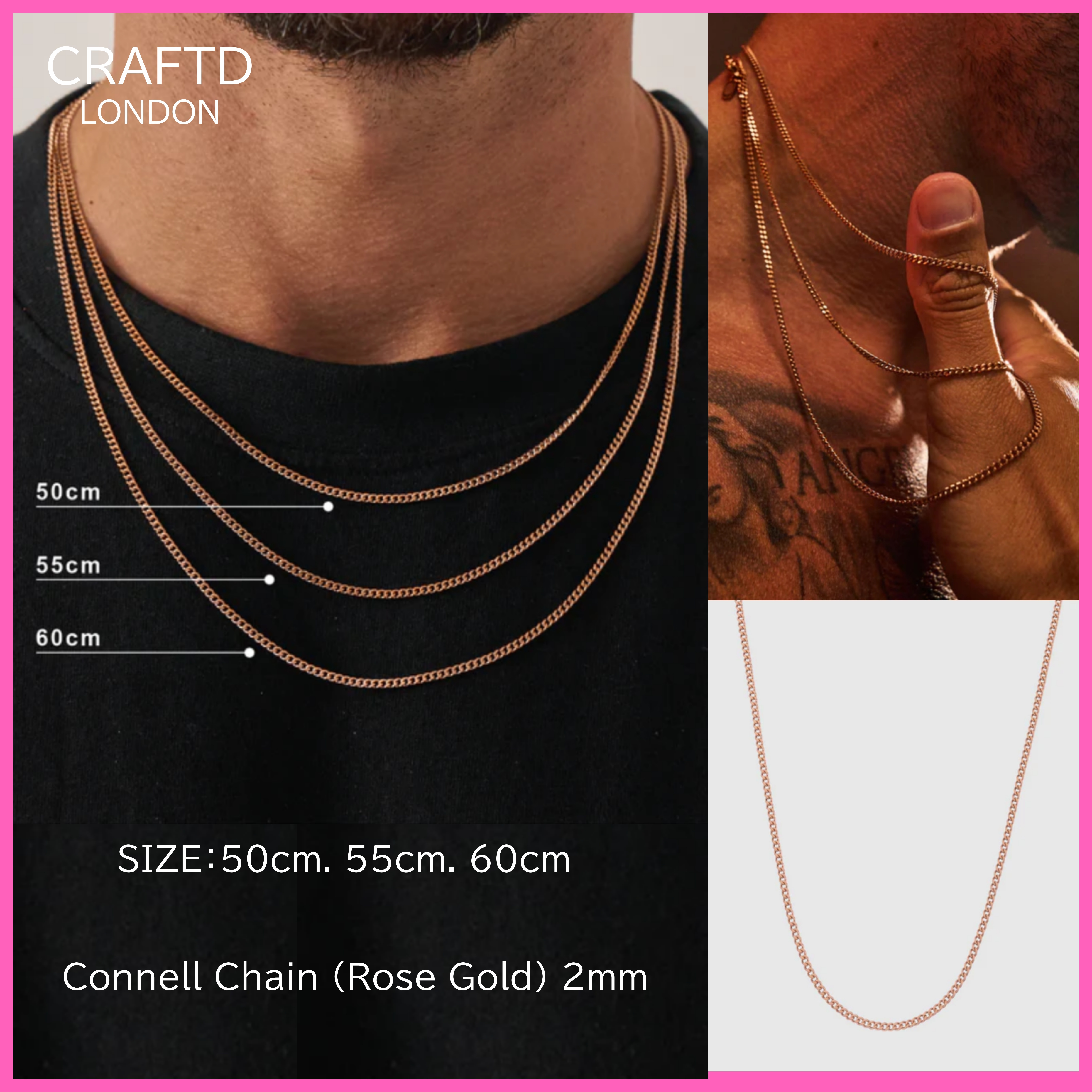 送料税込【CRAFTD London】Connell Chain RoseGold 2mm☆国内発