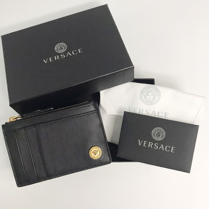 VERSACE Card Holders Unisex Street Style Plain Leather Long Wallet  Logo