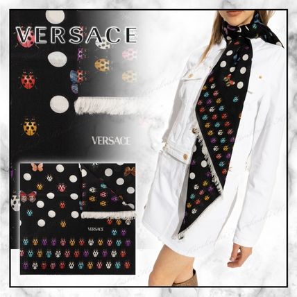 VERSACE Lightweight Dots Casual Style Wool Cashmere Silk Party Style