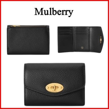 Mulberry Folding Wallets Street Style Plain Leather Folding Wallet Small Wallet Logo