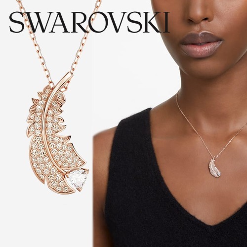 【SWAROVSKI】Niceフェザーモチーフ ペンダントネックレス