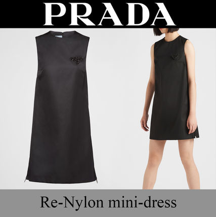 PRADA Dresses Short Casual Style A-line Nylon Sleeveless Plain Party Style