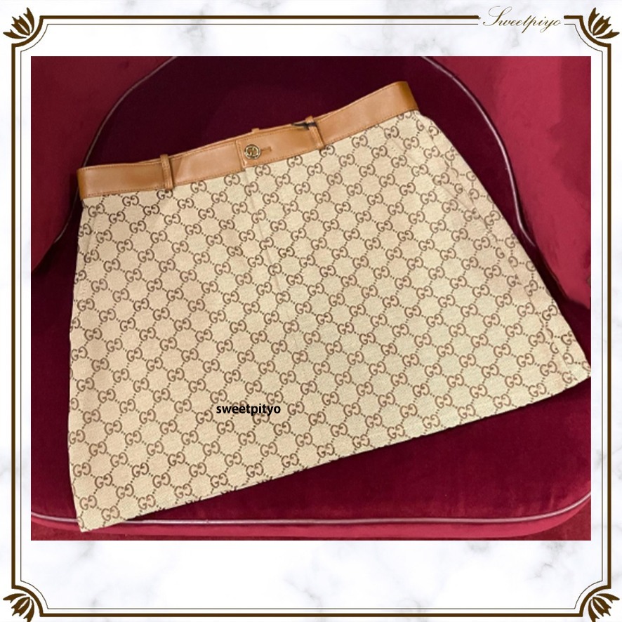 グッチ GUCCI☆スカート ロゴ GG ミニ ピンク コットン
