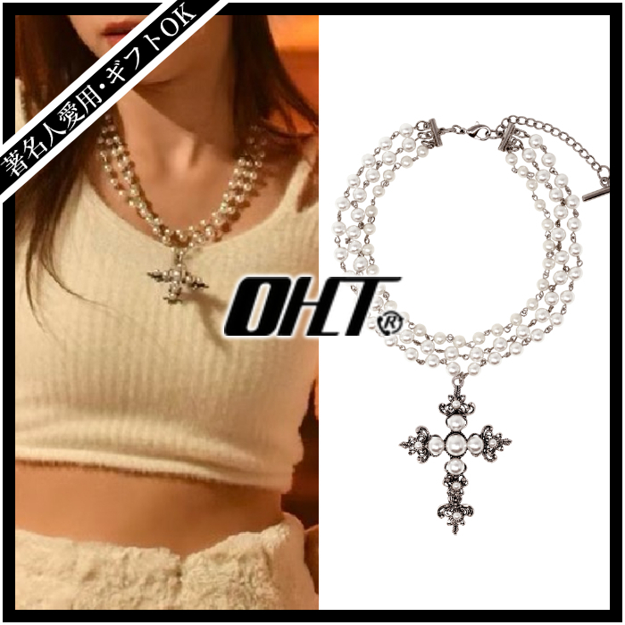 国内発送/著名人愛用☆OHTNYC☆パール クロス ネックレス☆