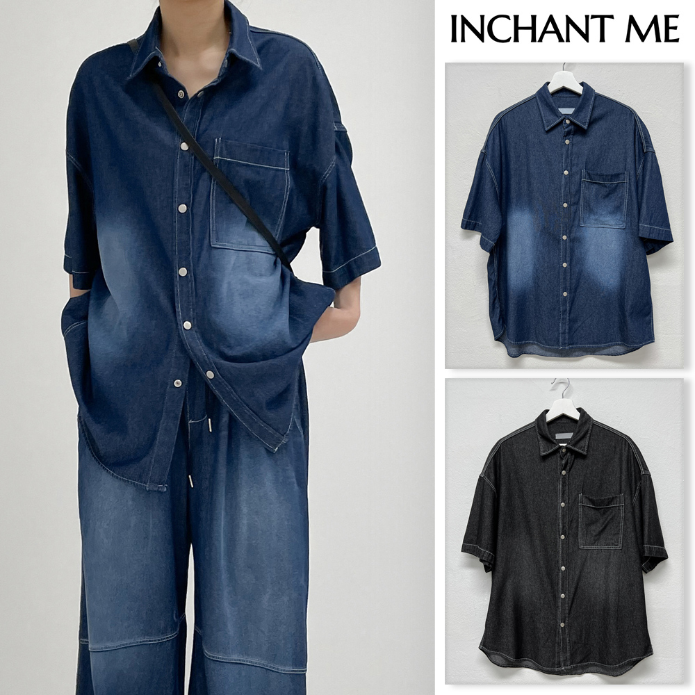 【INCHANT ME】[unisex] Snap Washing Overfit Denim Shirt