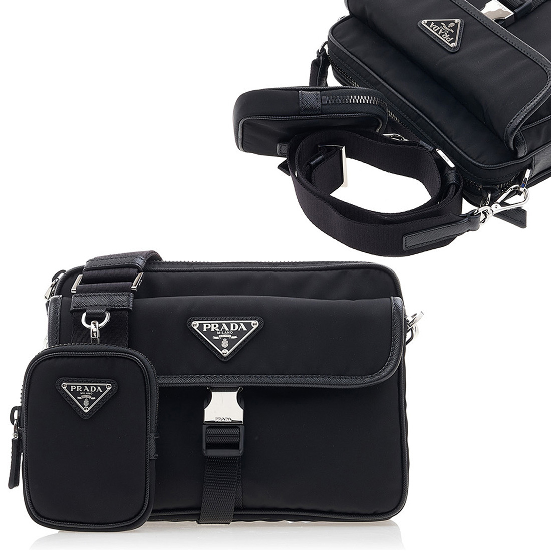 関税負担なしPRADA Re-Nylonサフィアーノレザーショルダーバッグ