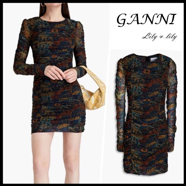 GANNI ◆花柄 ストレッチチュール ミニワンピース◆関税送料込み
