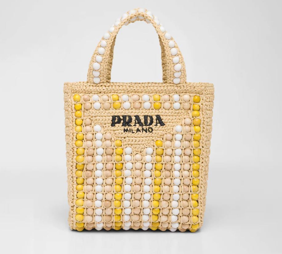 PRADA ラフィアxウッドビーズ トートバッグ