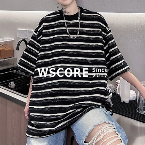 半袖Tシャツ メンズ マルチカラーストライプデザイン 2色