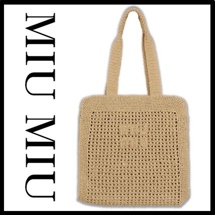 MiuMiu Totes Casual Style Unisex Street Style Logo Totes