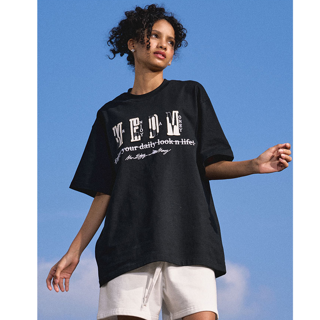 MEDM ロゴ クルーネック 半袖 Tシャツ オーバーサイズ 男女兼用 MEDM ロゴ 刺繍 半袖 Tシャツ クルーネック コットン 男女兼用