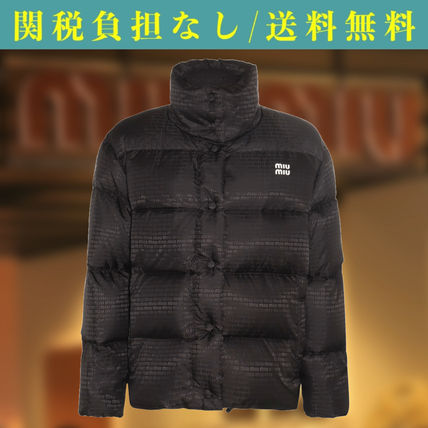 MiuMiu Down Jackets Short Nylon Logo Down Jackets