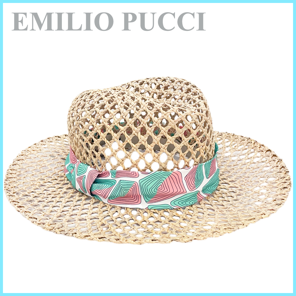 EMILIO PUCCIエミリオプッチ麦わら帽子(ストローハット)グリーン