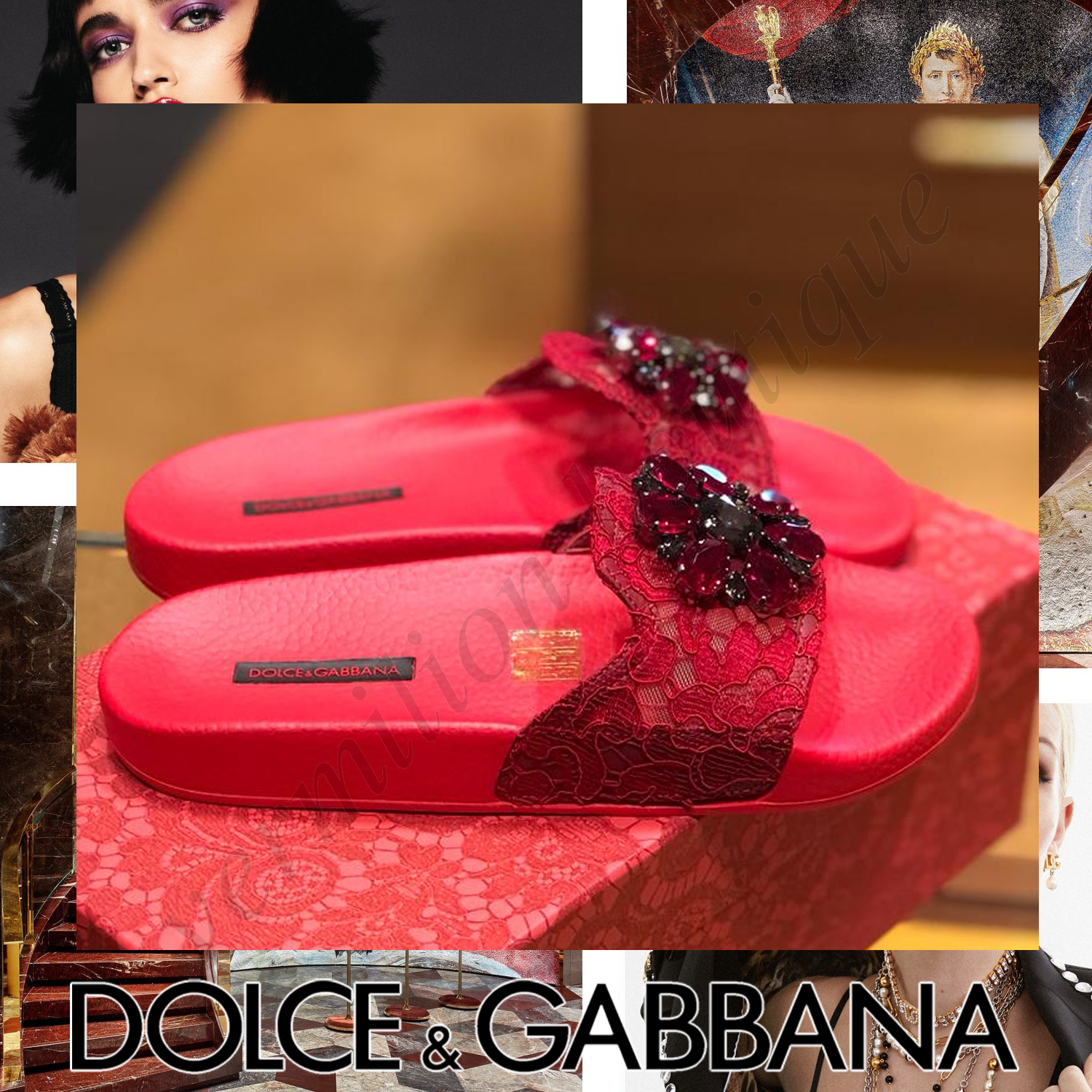 Dolce & Gabbana フラワークリスタル サンダル レッド
