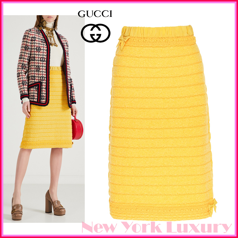 Gucci★素敵！Yellow Wool Silk Bow and Fringes Skirt