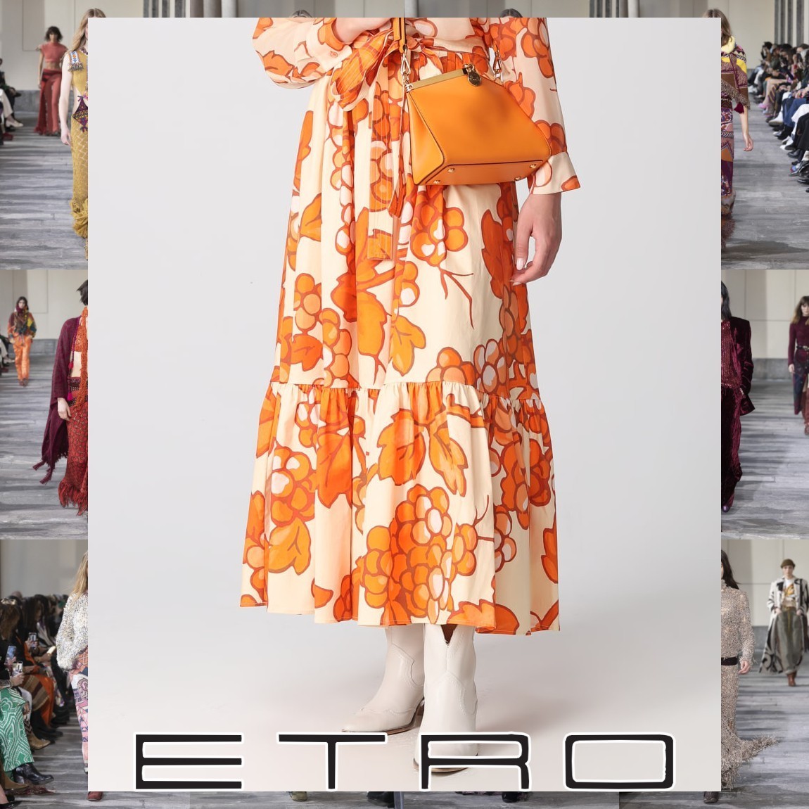 ETRO ベリー柄 マキシスカート オレンジ