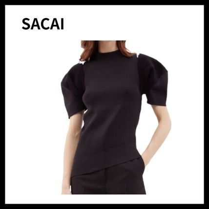 sacai More Tops Casual Style Wool Nylon Blended Fabrics Plain Short Sleeves