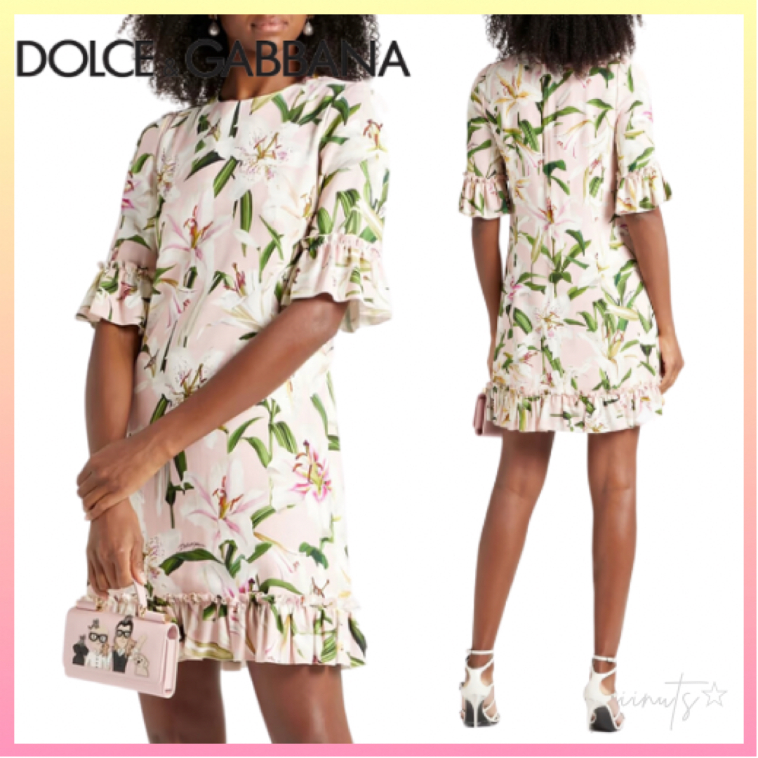 関送込【Dolce & Gabbana】花柄 クレープ ミニワンピース