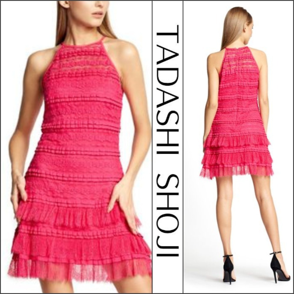 【TADASHI SHOJI】ショート ワンピース ホルターネック ピンク