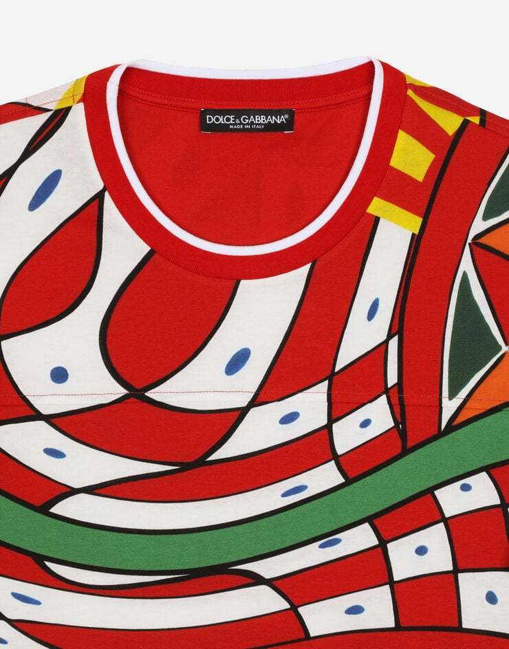 ●Dolce&Gabbana●カルレット プリント コットン Tシャツ ブラックのメンズ コットン Tシャツ プリント＆エンブロイダリー