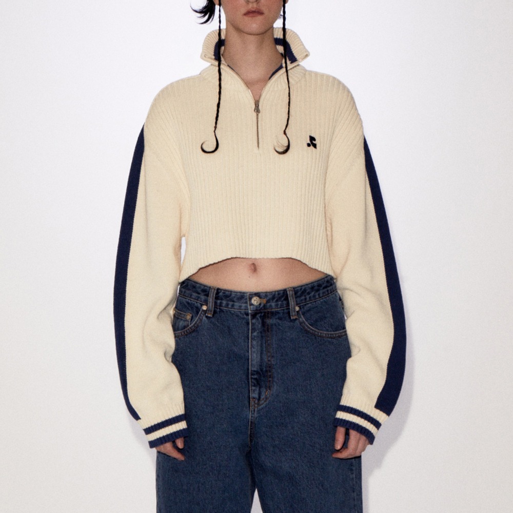 ジャケット [Rest & Recreation] RR HALF ZIP-UP CROP KNIT TOP - IVORY