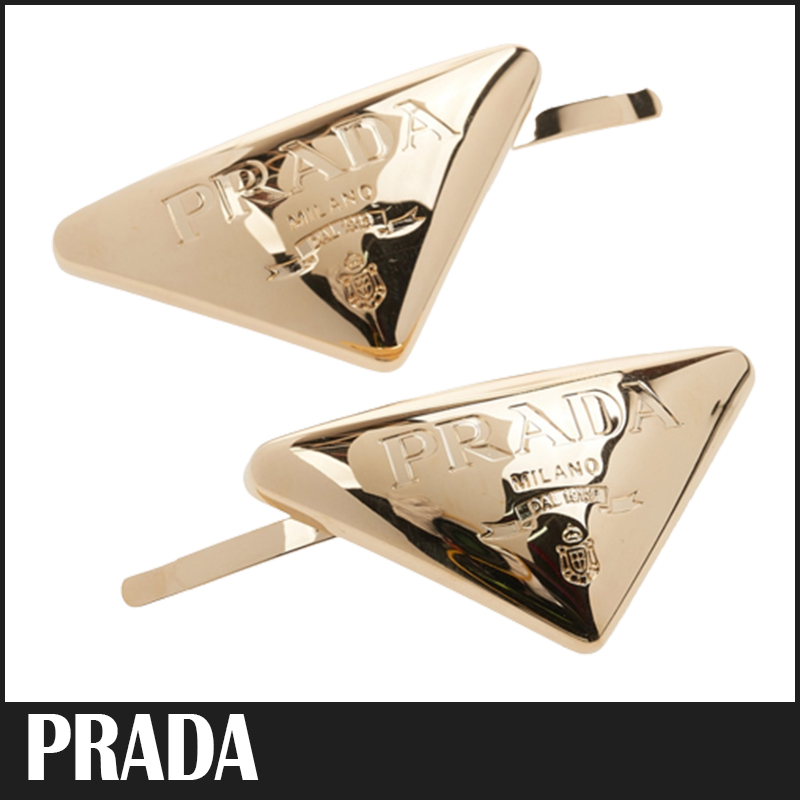 ☆送料関税込☆PRADA メタル ヘアクリップ トライアングル ロゴ