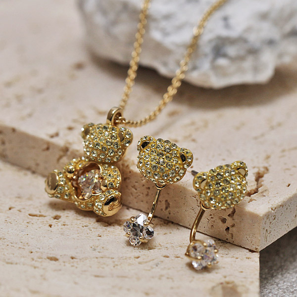 送料込＊SWAROVSKI Teddy テディベア ネックレス＆ピアス セット