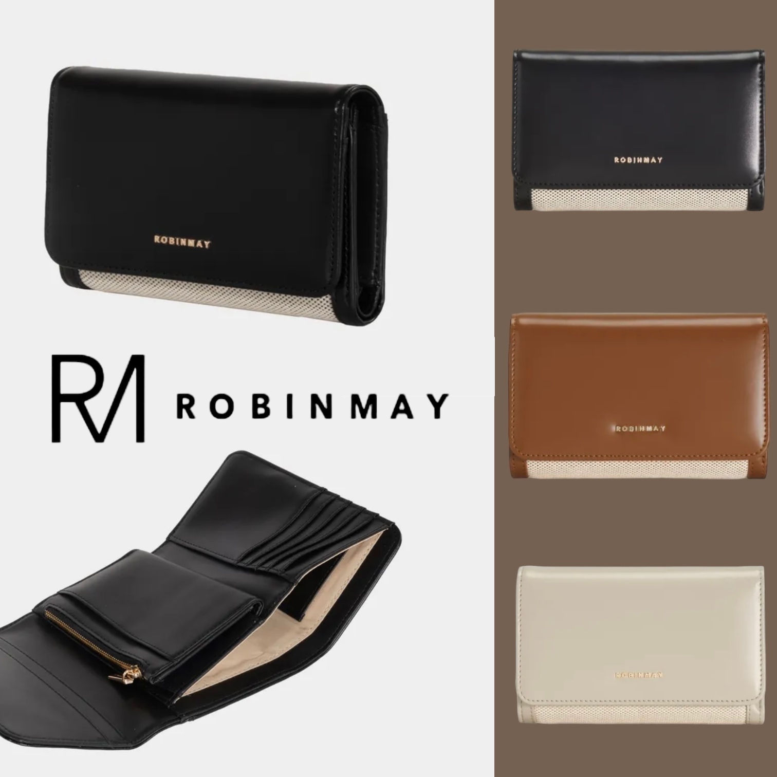 ★ROBINMAY☆柏林麻布真皮中夾 リネン 折りたたみ財布/送料込