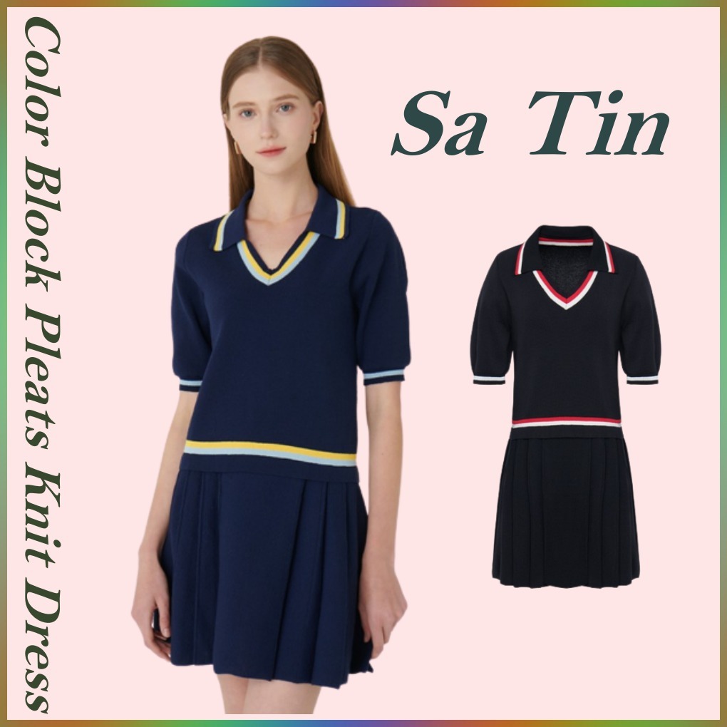 ◆Sha Tin(シャティン)カラーブロックプリーツ ニットワンピース