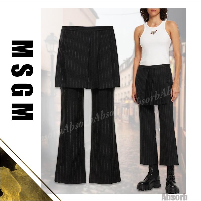 【23AW NEW】MSGM_woman / ピンストライプ ウール パンツ /Black