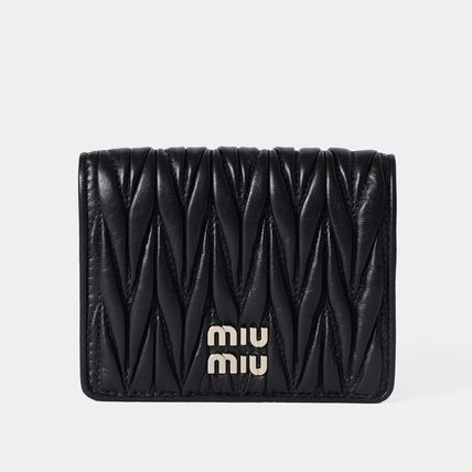 MiuMiu Folding Wallets Lambskin Street Style Folding Wallet Logo Folding Wallets